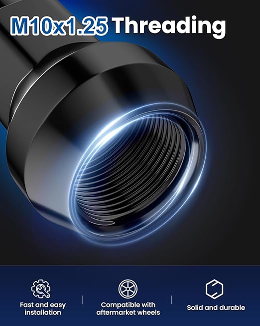 GAsupply 10x1.25 ATV Lug Nuts 14mm Hex, 10x1.25mm Closed End Acorn Tuner Black Lug Nut 1.2" 30mm Tall Conical Seat 60 Degree for Aftermarket Wheels, 16 Pcs