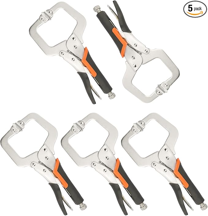 5 Pack 6 Inch C-Clamp Locking Pliers with Rubber Handle, C-Clamps Face, 6 Inch Heavy Duty C Clamp Locking Pliers for Woodworking and Home Improvement