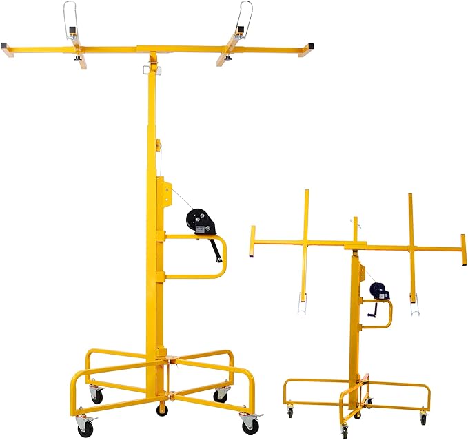 13FT Drywall Lift Sheetrock Lift, 150LBS Drywall Lift Panel Hoist with 4 Lockable Wheels for Ceiling, Drywall Rolling Lifter Panel, Drywall Jack Lift for Home & Commercial Use, Yellow