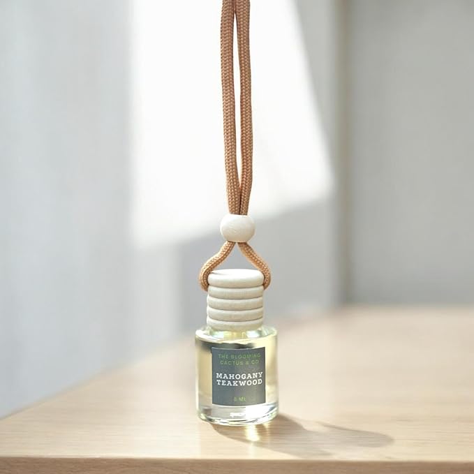 Car Air Freshener with 1 Oz Refill included | Car scented on the go | Car Air Freshener | Long Lasting Hanging Fragrance | Phthalate Free Fragrance. (Mahogany Teakwood, 8 ml)