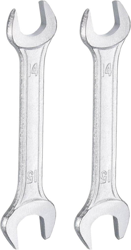 HARFINGTON 2pcs Double Open End Wrench 14mm x 15mm Metric 15 Degree Offset Angle Small Flat Head Wrench Galvanizing Open Ended Spanner for Automotive Repair Furniture Assembly
