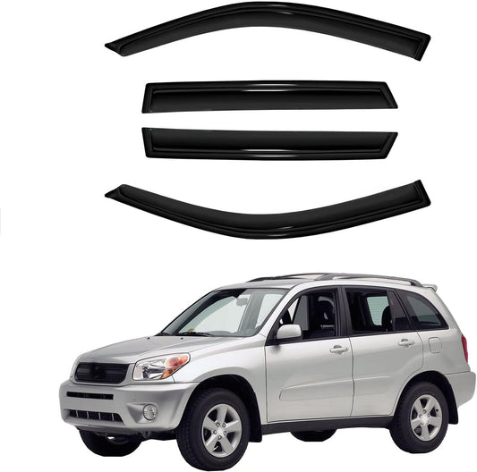 4pc Sun Rain Guards Window Visor Wind Deflector Compatible with Toyota RAV4 4 Door 2001-2005 Smoke 94434