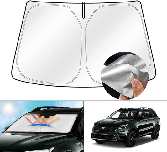 Cartist Windshield Sun Shade Fits for Kia Sorento 2021-2024 2025 2026 Accessories Foldable Car Front Window Sunshade Sun Visor Protector Reflective Cover Block UV Rays & Sun Heat