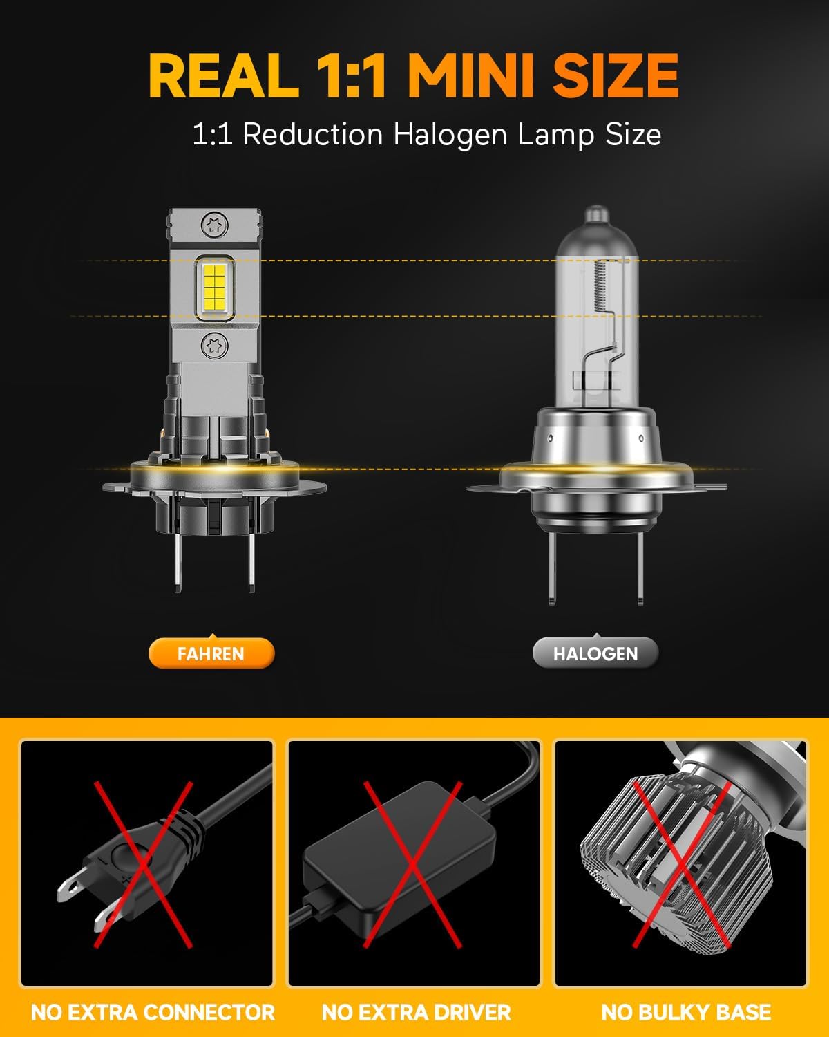 FAHREN 2025 Upgraded H7 Light Bulbs, Super Brighter Lighting Bulb, 1:1 Halogen Mini Size H7 Bulb with Fan, Off-Road Use or Fog Light Bulbs No Adapter Required Plug-and-Play, Pack of 2