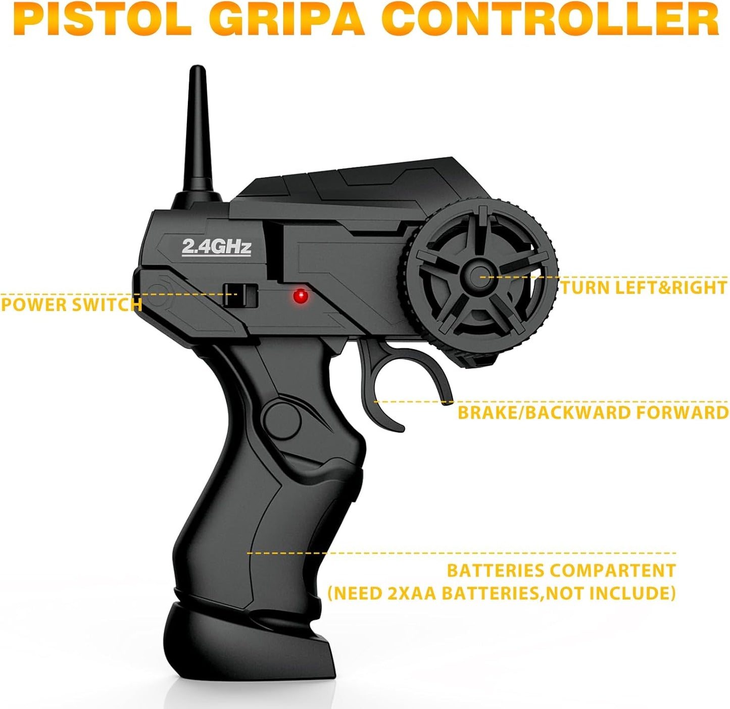 RC Drift Car 1/24 2.4GHz 4WD Remote Control Car, High Speed Drifting RC Cars with LED Lights, Rechargeable Batteries and Drift Tires Racing Toy Cars for Kids (Yellow)