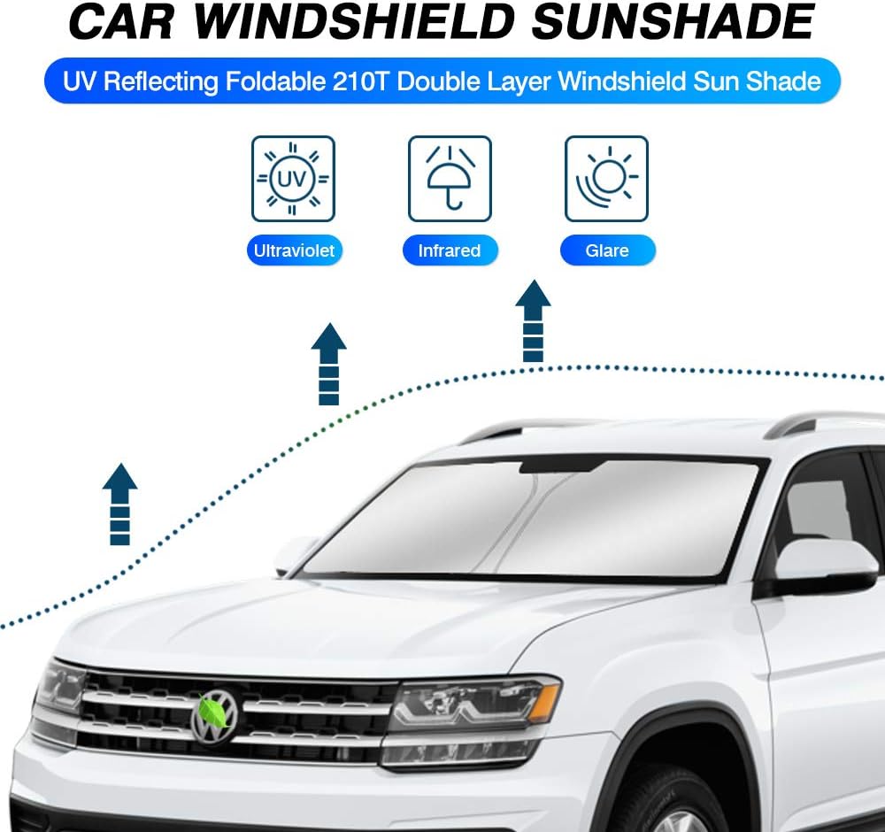 KUST Windshield Sun Shade for Volkswagen Atlas Accessories 2018-2024 2025 VW Atlas Cross Sport Sunshade Foldable Sun Visor Protector Blocks UV Rays Keep Your Car Cooler