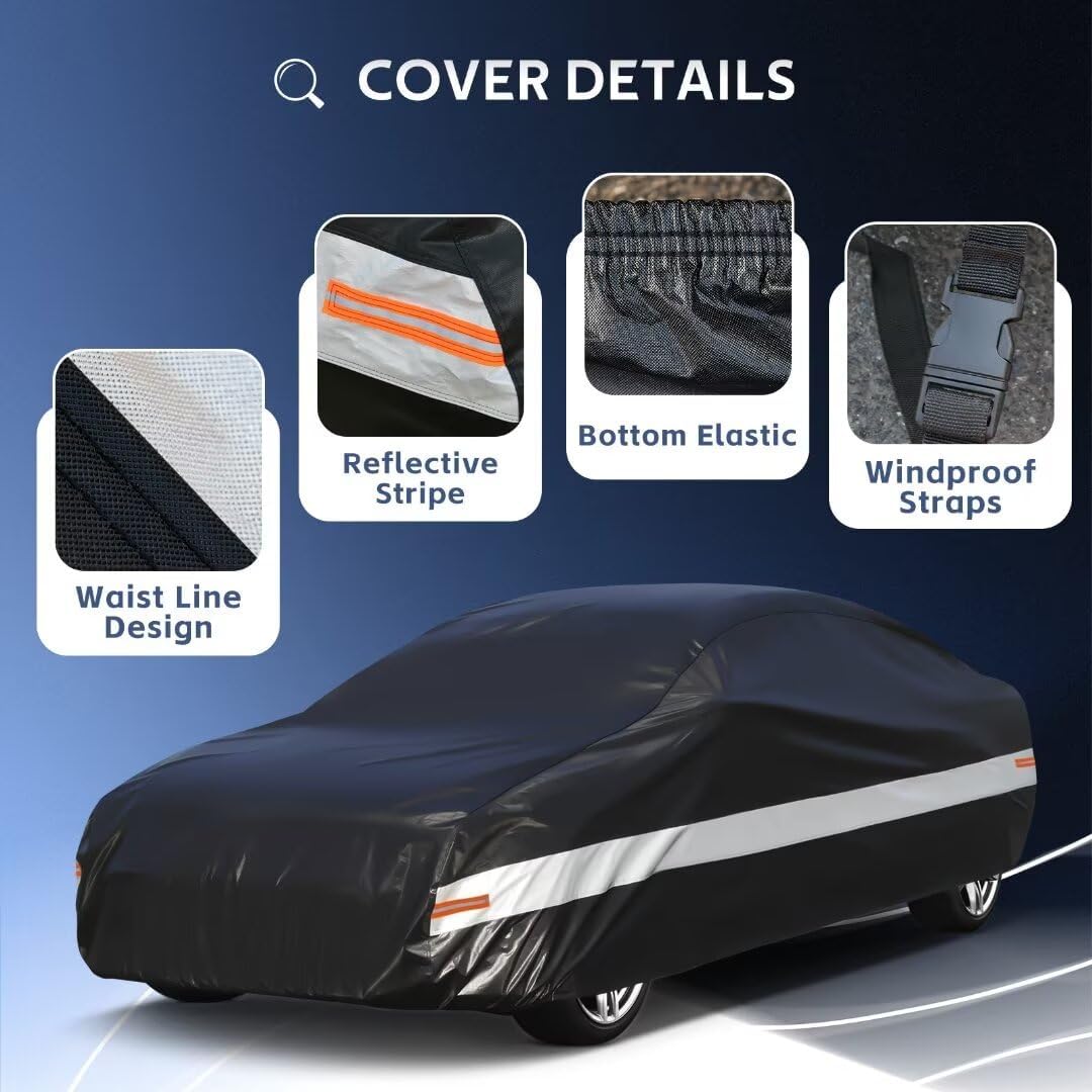 Holhtly Car Cover Custom Fit for Dodge Charger， Car Covers for Automobiles All Weather Waterproof Sun Snow Rain Wind Dust Protection, Outdoor Car Cover Black & Grey
