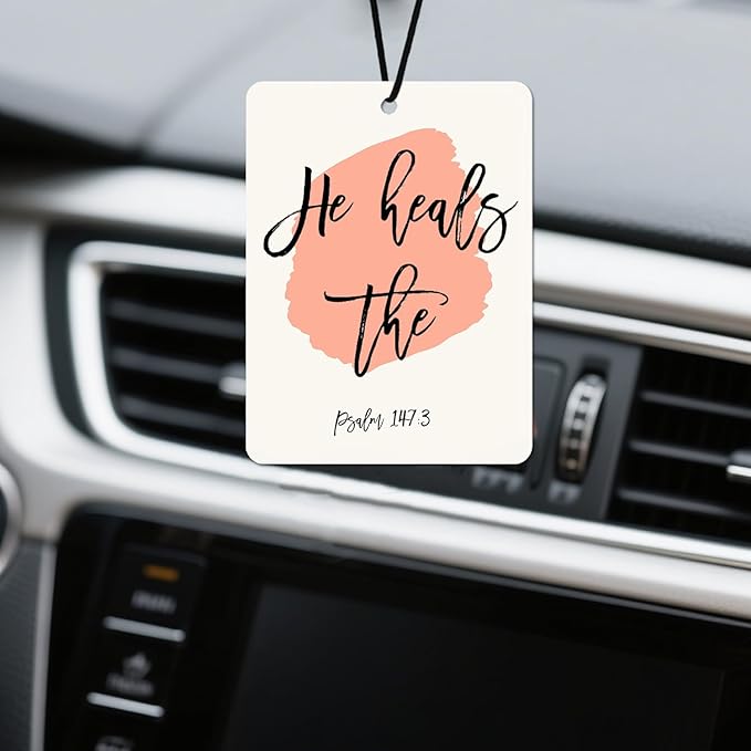 Christian Healing Cologne Car Air Fresheners - Psalm 147:3 Scripture Designs Natural Non Toxic Air Freshener, 4 - Pack Ideal Decor & Gift for Faith - Based Comfort, for Car, Closet & Home
