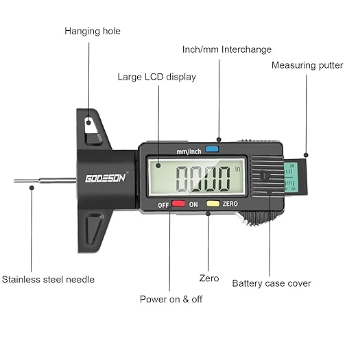 GODESON Tire Tread Depth Gauge,Digital Tire Tread Depth Gauge in 1Inch/25.4mm with Color-Coded Bar, Easy Read Tire Depth Gauge for Cars, Trucks, Motorcycles