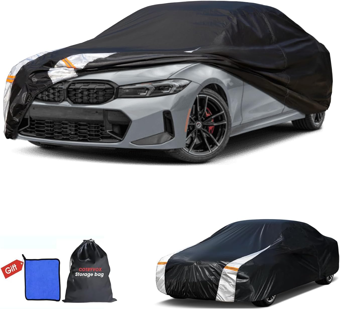 BMW 3 Series Car Cover 100% Waterproof All Weather, Gift with Towel, 10 Layers Sedan Car Cover Custom Fit 2005-2025 BMW 320i/325i/328i/330i/335i, Outdoor Covers Rain Sun UV Protector with Door Zipper.