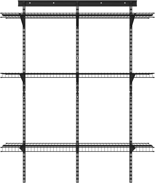 ClosetMaid MaxLoad Heavy Duty Wall Shelf Kit for Garage, 3 Shelves, Adjustable ShelfTrack Wire Shelving, Black Finish