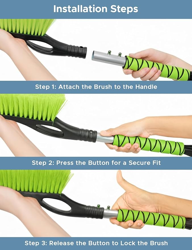 27" Snow Brush and Ice Scrapers for Car Windshield (3 Pack), Window Scraper with Ergonomic Foam Grip, Snow Removal for Car, Must Have Winter Car Accessories (Green, Blue & Pink)