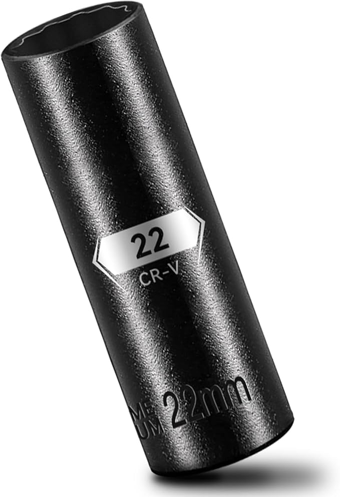 BLACKROBOT 22 mm 12-Point Deep Impact Socket, 1/2 Inch Drive, Metric, Cr-V Steel With Black Manganese Phosphate Coating