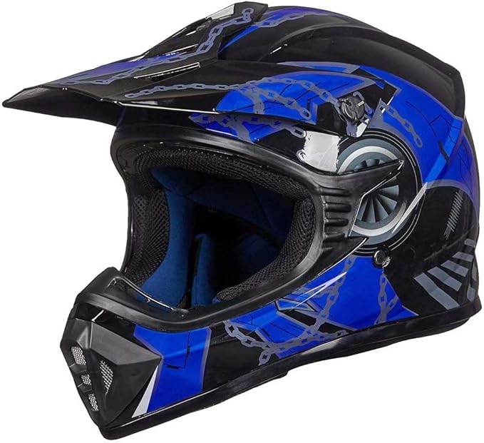 ILM Youth & Kids Dirt Bike Helmets Motocross ATV Dirtbike BMX MX Offroad Full Face Motorcycle Helmet, DOT Approved Model 128YS (Blue Black, Youth-Small)