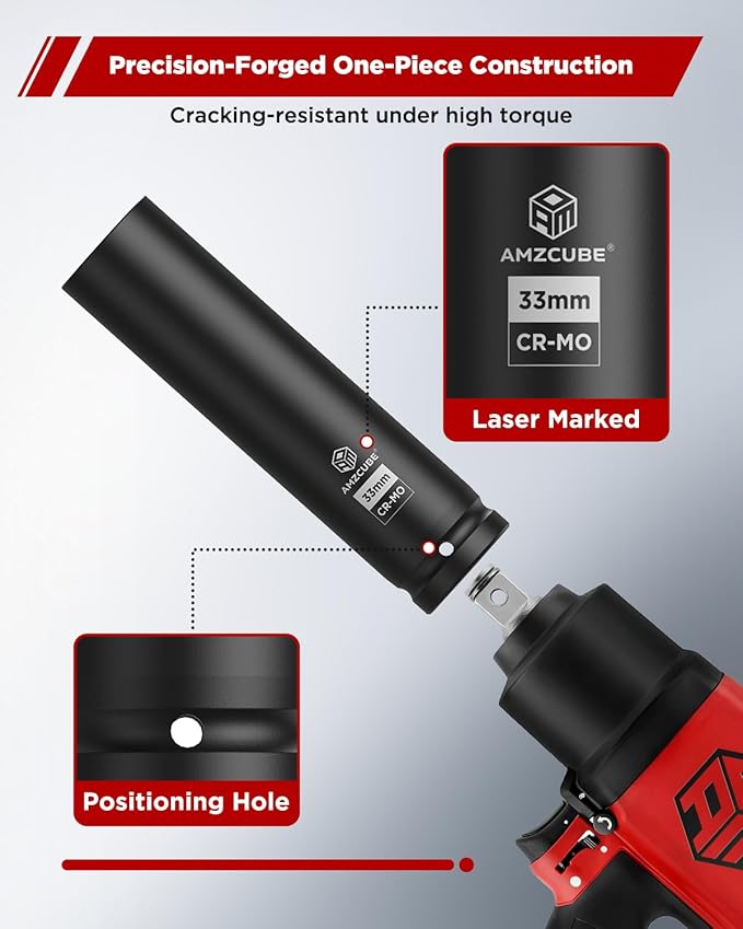 1 Inch Drive 33mm Extra Deep Impact Socket, 8-Inch Anti-Break Cr-Mo Long Socket with 6-Point Radius Corner Design