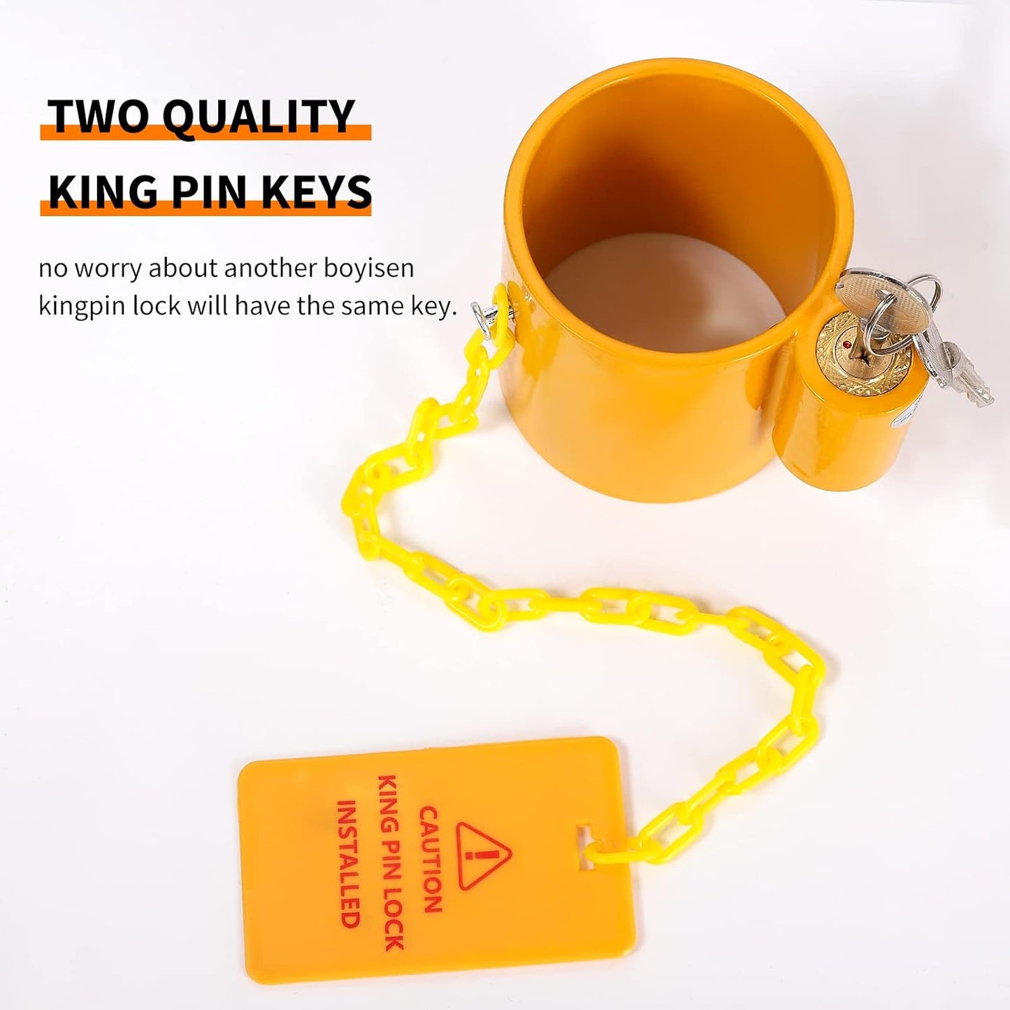 5-Wheel Solid Steel Trailer King Lock Anti-Theft, Trailer Hitch Locks with Bright Yellow Warning Label and 2 Keys, Suitable for RVs, containers, and Trailers.