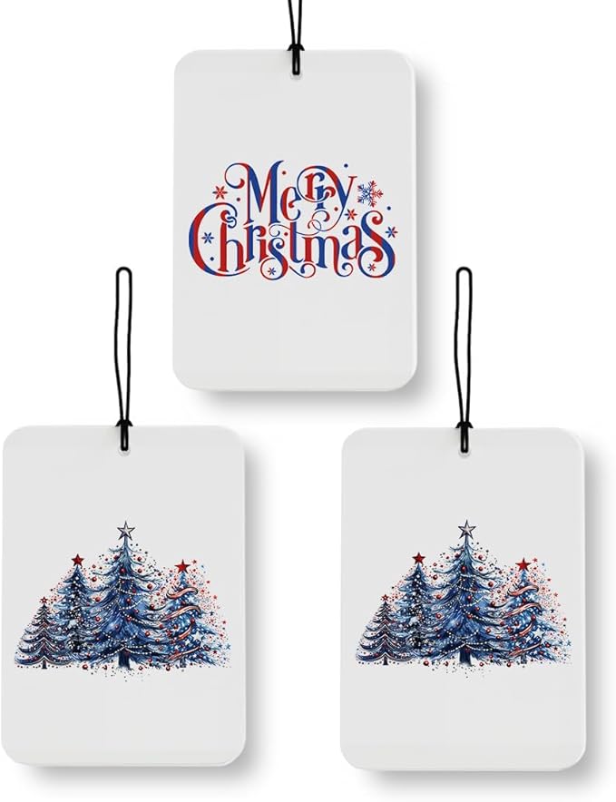 Navy Blue Christmas Tree Car Air Freshener 3 Pcs, Red and Blue Merry Christmas Star Air Freshener Hanging Decor for Cars Closet Drawer Books Accessories Gifts