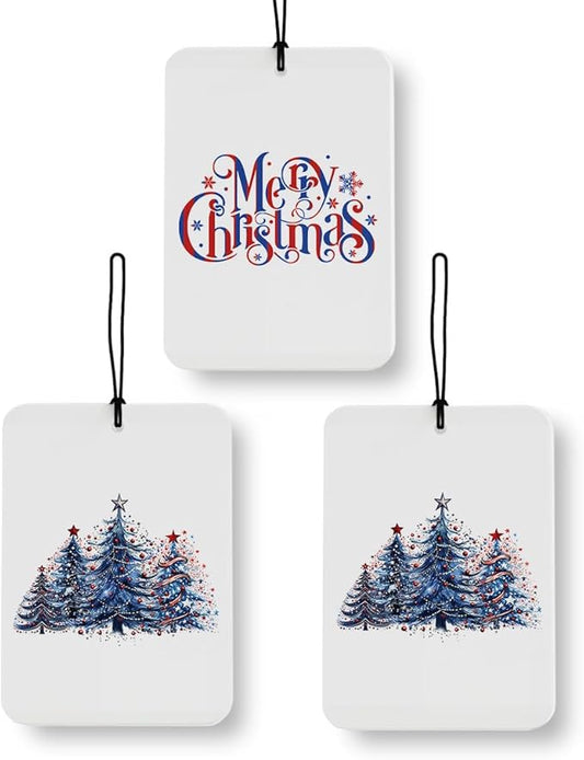 Navy Blue Christmas Tree Car Air Freshener 3 Pcs, Red and Blue Merry Christmas Star Air Freshener Hanging Decor for Cars Closet Drawer Books Accessories Gifts