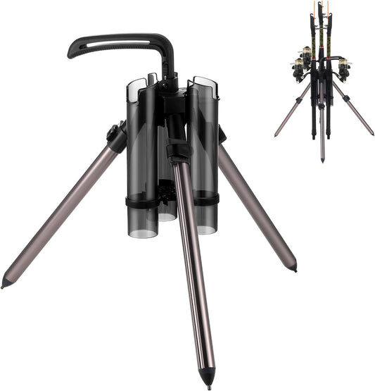 Gisafai Fishing Rod Carrier Foldable Pole Holder Stand 3 Rod Portable Surf Fishing Holder Vertical Beach Pole Storage Freestanding Rack for Garage, Home, Outdoor