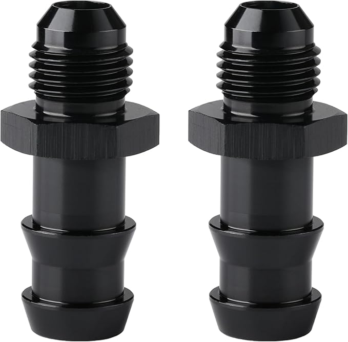 6AN Male Flare to 1/2 Hose Barb Straight Fitting Adapter Aluminum Black 2PCS