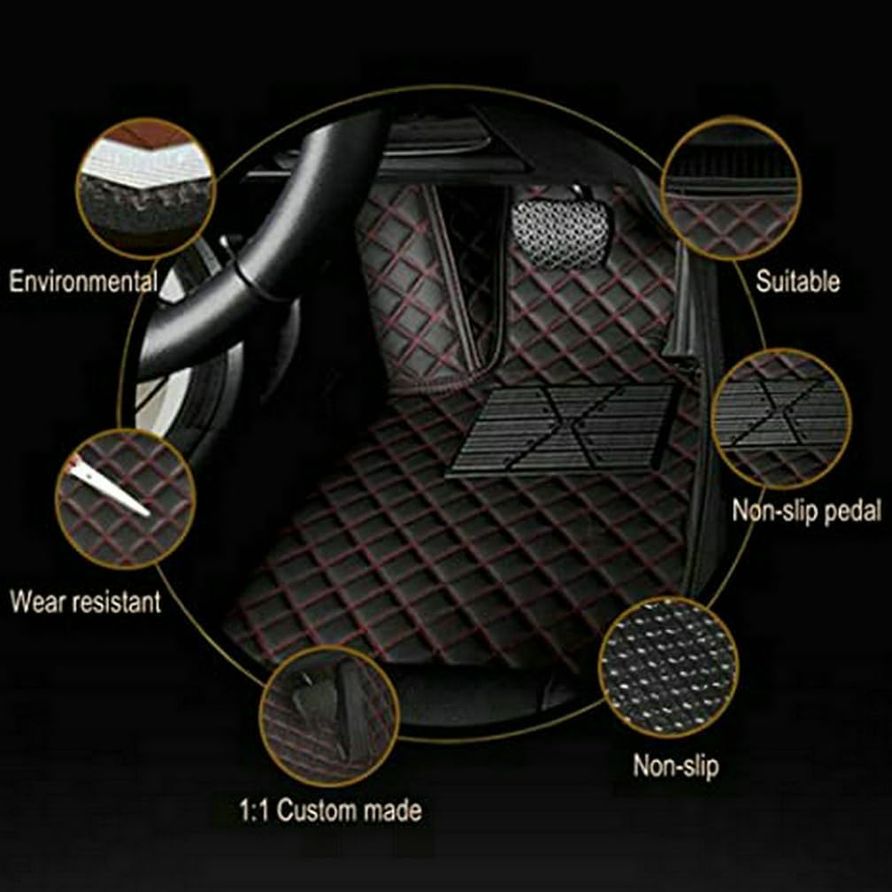 Customized Personalized Car Mats - All Weather Men's and Women's Floor mats Suitable for 99% of vehiclesPads Protection Non-Slip Leather Floor Liners (Black Rice Stripe)