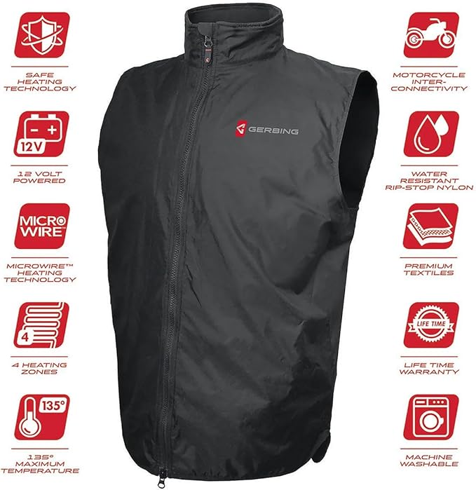 Gerbing Unisex 12V Heated Vest Liner, Wind-resistant, Motorcycle, Powersports