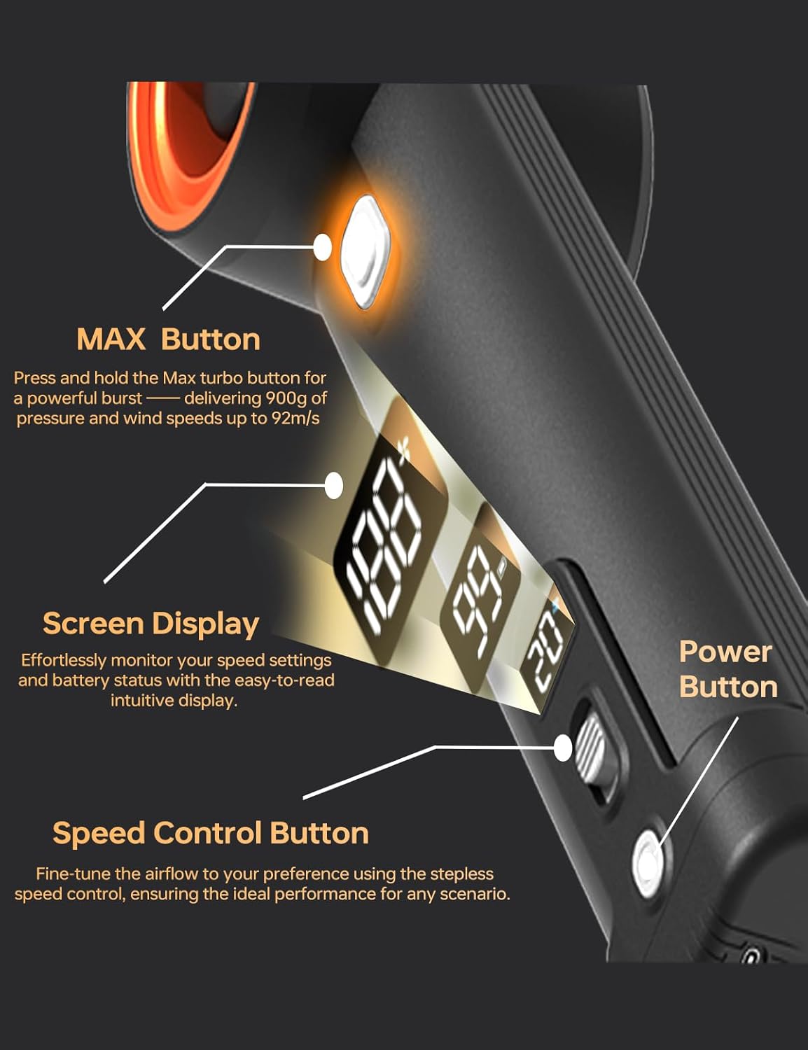 Jet Fan MAX - KiCA Jetfan Car Air Blower and Vacuum Turbo Fan,Electric Cordless Strong Blower 85000 RMP for Car Window Snow/Leaf Clearing,Dry Motocycle,Computer Dust Remove,Outdoots,Long Battery Life