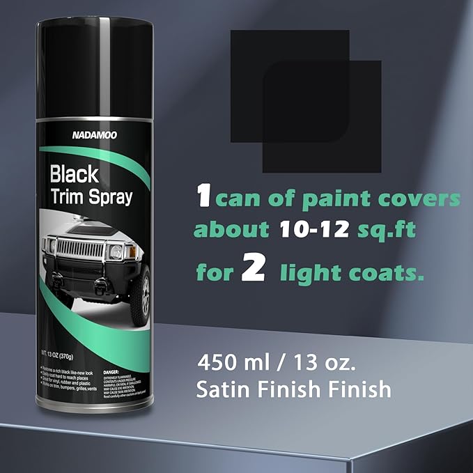 NADAMOO Automotive Black Trim Spray Paint, 2 Cans, Instantly Revives Color for Car Plastic Vinyl Rubber, Vehicle Exterior and Interior Plastic and Trim Restorer Aerosol Paint Can, Satin Finish