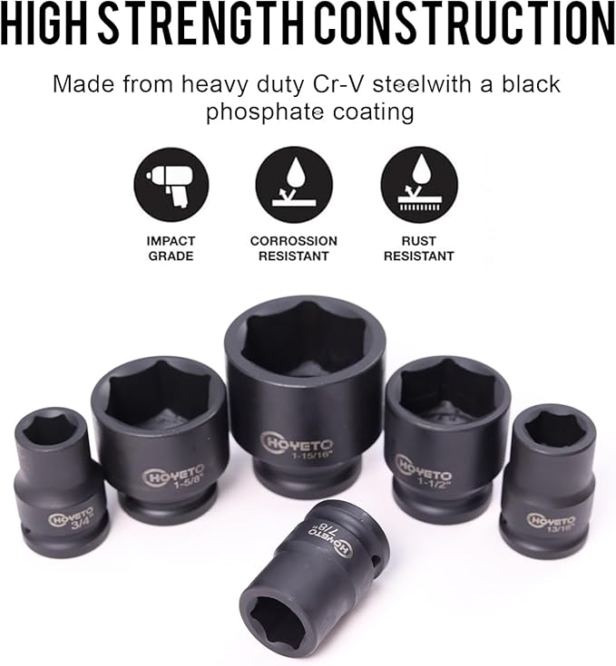 29-Piece 3/4" Drive Impact Socket Set, SAE 3/4" to 2-1/2", 6-Point Design, Rugged Construction, with Heavy-Duty Storage Case – Ideal for Auto Repair & Household Use