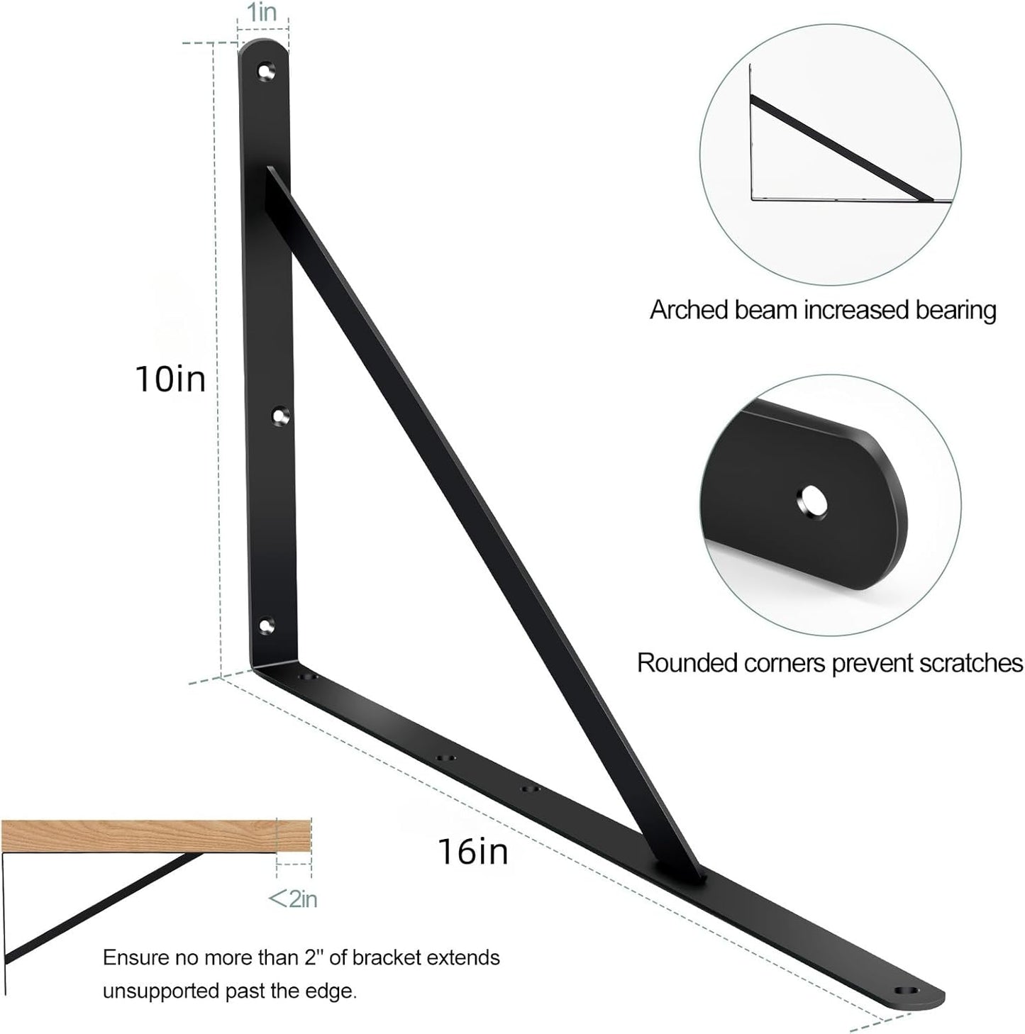 8 Pack L16 x H 10" Black Heavy Duty Shelf Brackets with Screws Metal Shelf Brackets Shelf Support Angle Brackets for Shelves L Brackets Heavy Duty Floating Shelf