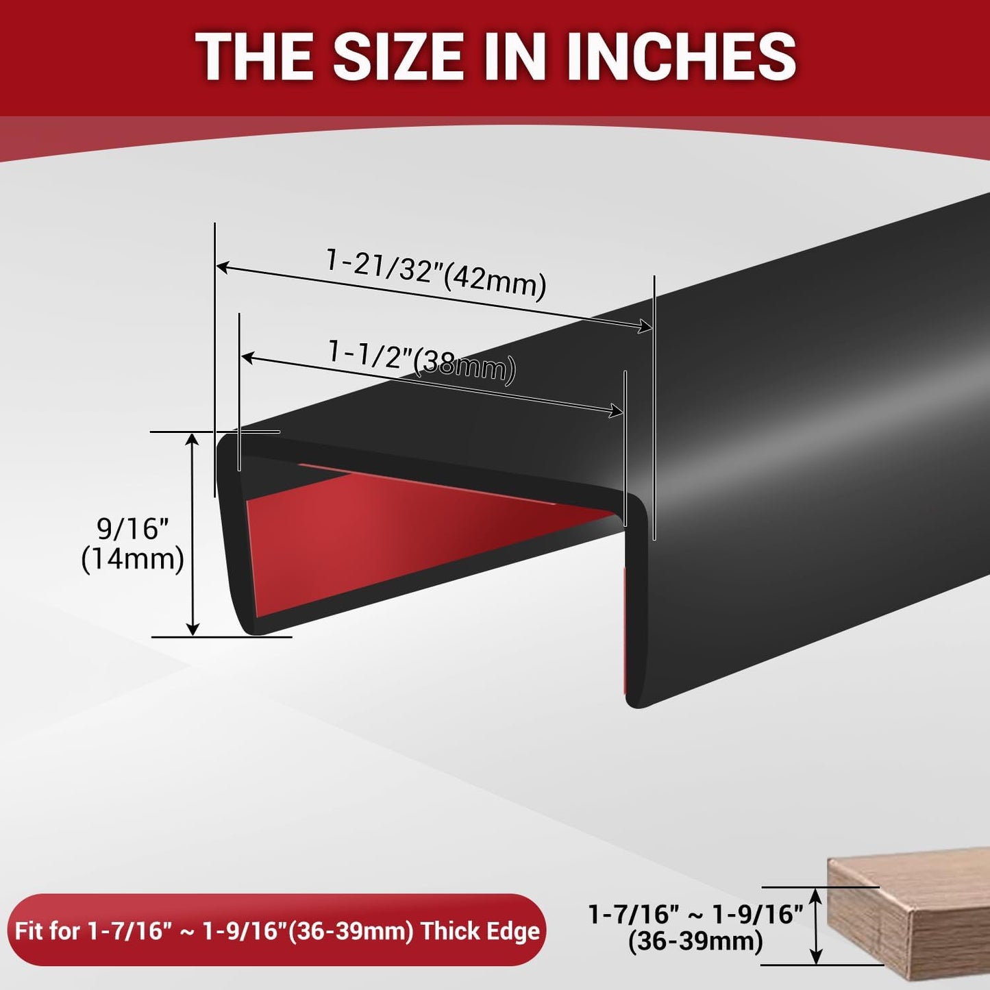 Rubber Edge Trim, Flexible Self Adhesive U Shaped Peel and Stick Edge Banding, 1-1/2"(38mm) U Channel Edge Protector, Edge Guards for Woods, Furniture, 20Ft, Black Color