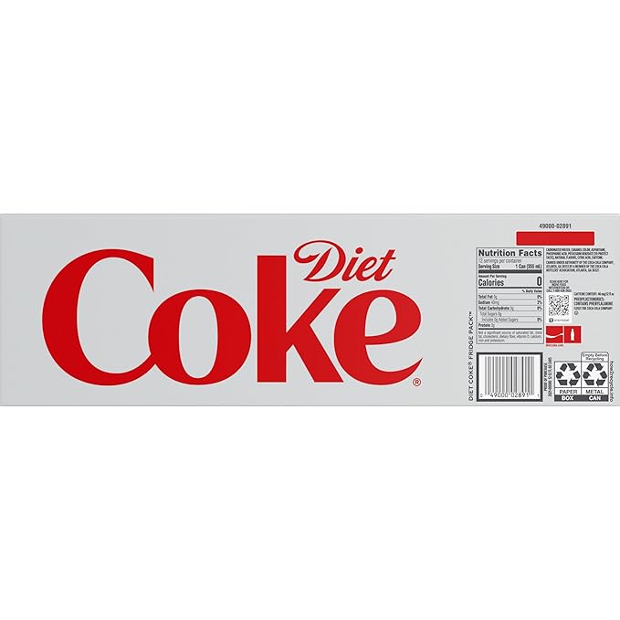 Diet Coke Soda Soft Drinks, 12 fl oz Fridge Pack Cans, 12 Pack - Cola Flavored Diet Soda Soft Drinks