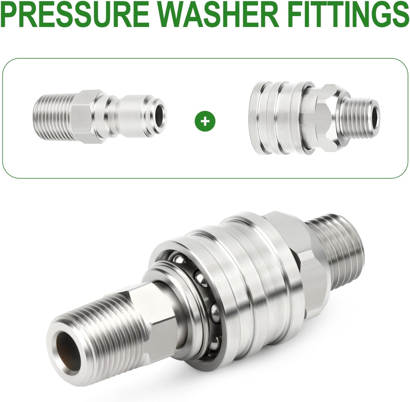 TAISHER 4PCS 304 Stainless Steel Pressure Washer Adapter Kit, Quick Connect Fittings，1/4" Male