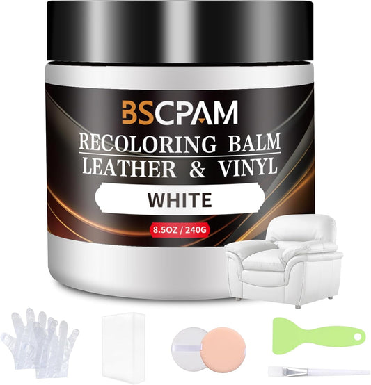 White Leather Recoloring Balm,Leather Couch Scratch/Stain Remover,Leather Repair kit for Vinyl Furniture and Car Interior,Leather Dye Paint for Scratched and Faded Leather Couches