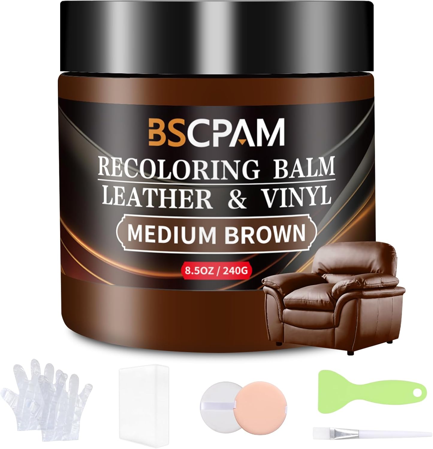 Medium Brown Leather Recoloring Balm,Leather Couch Scratch/Stain Remover,Leather Repair kit for Vinyl Furniture and Car Interior,Leather Dye Paint for Scratched and Faded Leather Couches