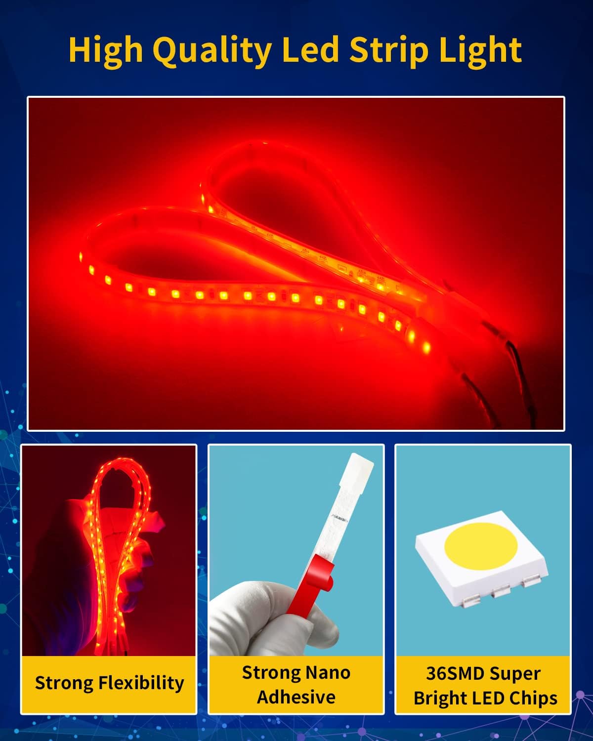 Car Led Strip Lights, Golf Cart Lights, 12V LED Strip Light for Truck Car Motorcycle Boat Marine RV Golf Cart Truck Trailer Cargo Home Led Strip Red,12inch(Pack of 4)