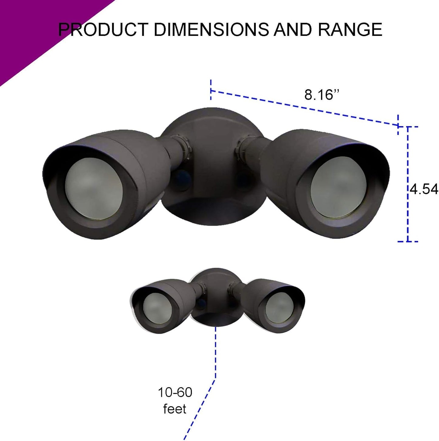 Ciata Flood Lights Outdoor, 20-Watt LED Bullet Head Security Flood Lights, Dual Head, RoHS and FCC Complaint, IP65 Rated, 1900 Lumens, 2KV Surge Protection, Die-Cast Aluminum in Bronze Finish – 3000K