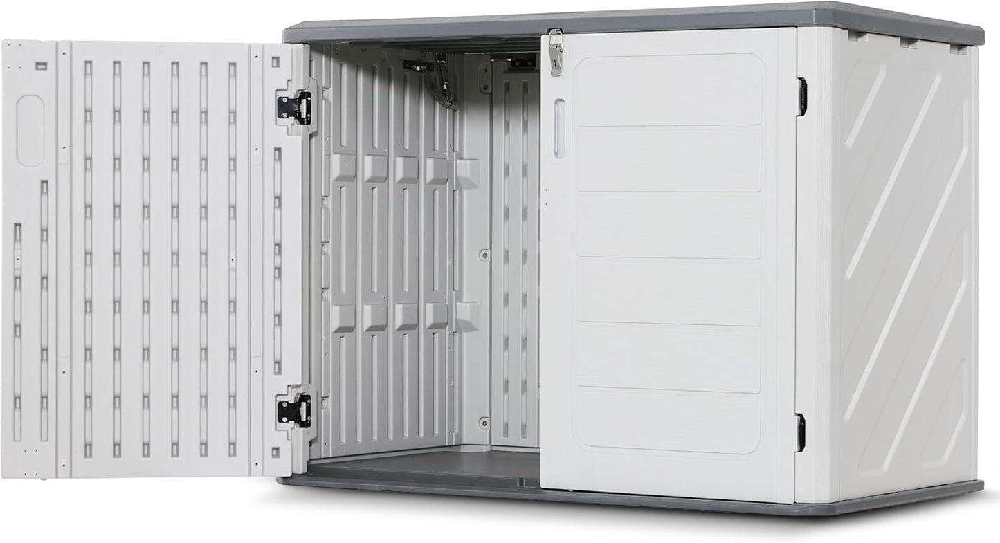 Macrout 25 Cu.Ft Small Plastic Outdoor Storage Cabinet with Floor, 4.3 x 2.5 ft Waterproof Resin Outdoor Storage Shed, Lockable Horizontal Shed for Garden and Patio