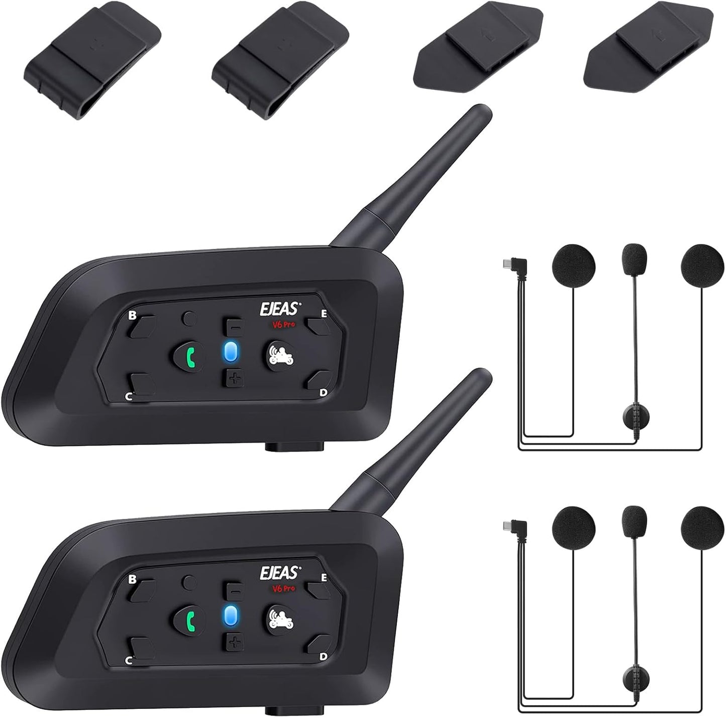 V6 Pro Motorcycle Helmet Bluetooth Intercom Headset 1200M 2 People Full Duplex Wireless Motorbike Interphone Connect Up to 6 Riders for Motorcycling Skiing and Climbing (2 Pack)