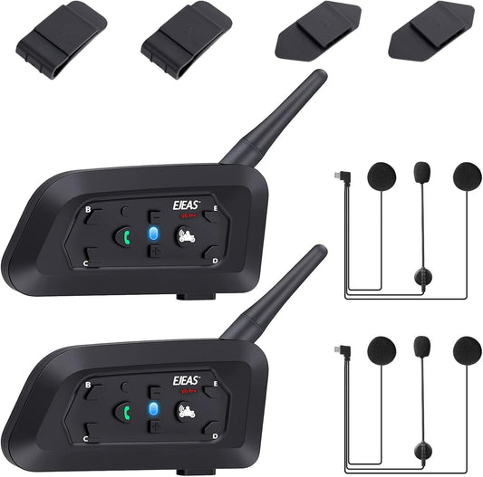 V6 Pro Motorcycle Helmet Bluetooth Intercom Headset 1200M 2 People Full Duplex Wireless Motorbike Interphone Connect Up to 6 Riders for Motorcycling Skiing and Climbing (2 Pack)