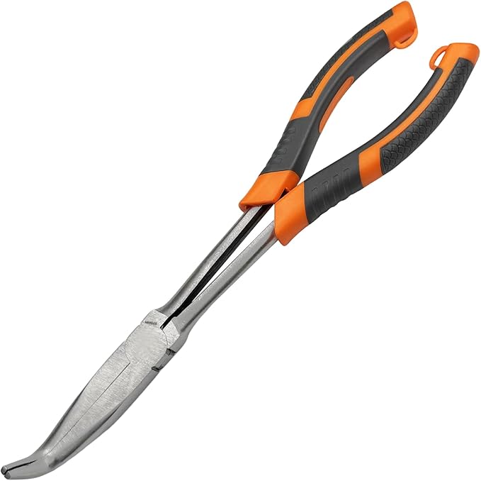 11 Inch Long Needle Nose Pliers - 1 Piece Set of Long Handle Pliers - 90° Curved Steel Designed for Machinists, Technicians and Contractors