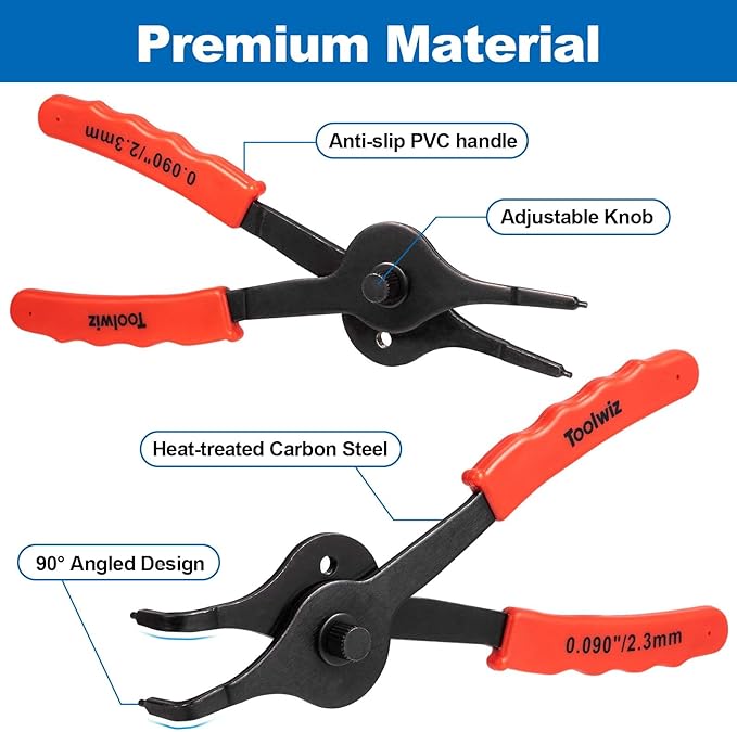 Toolwiz Snap Ring Pliers Set, 10 Pcs Internal & External Retaining Ring Circlip C Clip Pliers, Heavy Duty Bent Straight Automotive Tools, Include Hook, Pick, and Storage Case