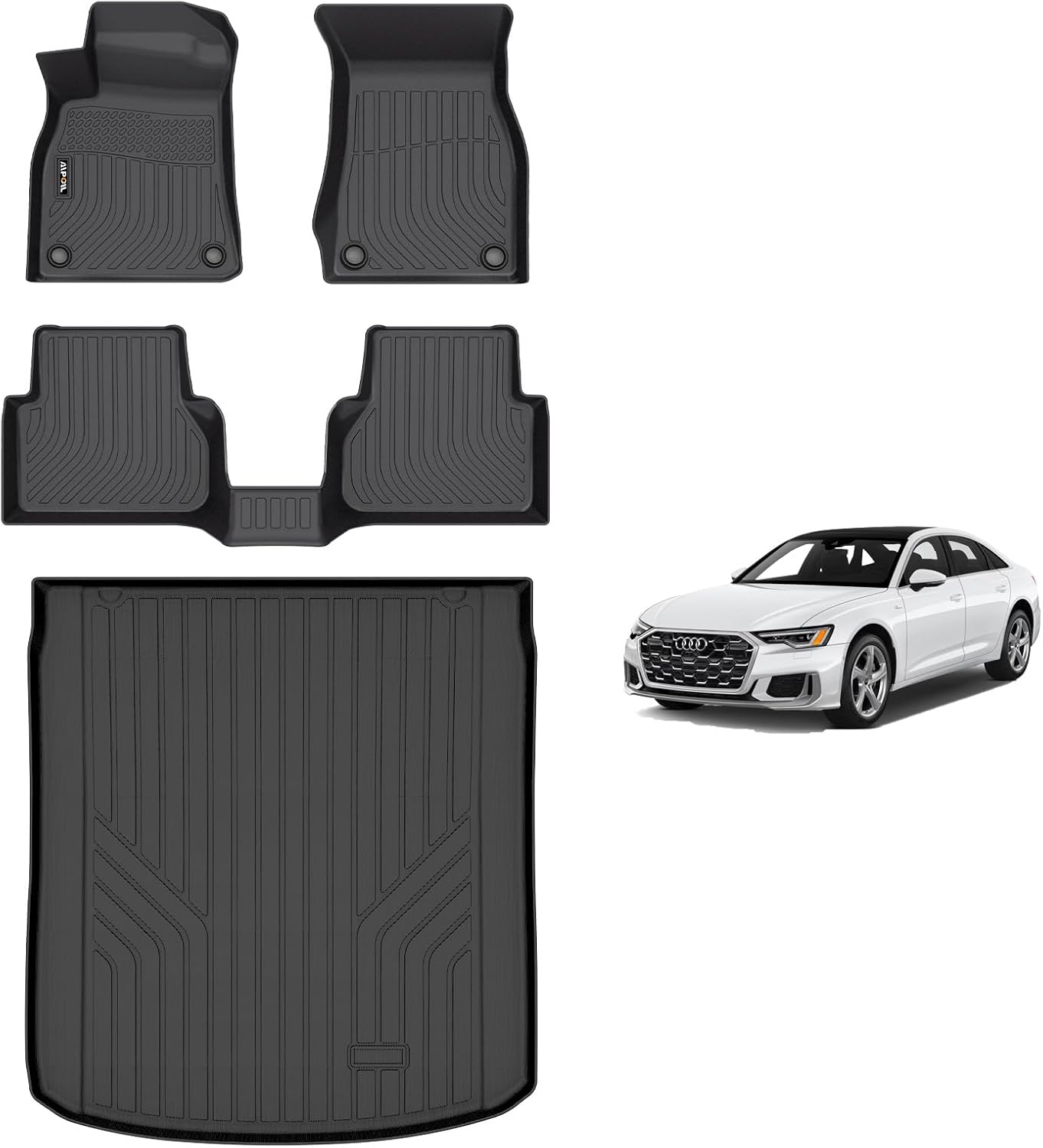 AIPOIL® Floor Mats & Cargo Liner Set for 2019-2025 Audi A6 (Not for A6 Allroad Models) All Weather Protection TPE Anti-Slip Automotive Full Set Custom Car Mats Accessories - Black
