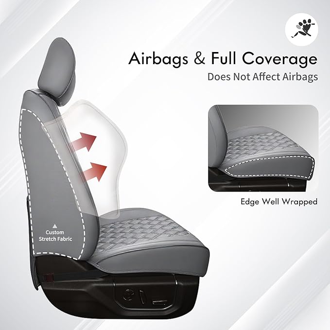 Huidasource Ford Gray Seat Covers, Car Seat Cushion Cover Fit for 2015-2025 Ford F150 SuperCrew & 2017-2025 F250 F350 F450 Super Duty Crew Cab XL XLT Lariat King Ranch Platinum (Full Set/Gray)