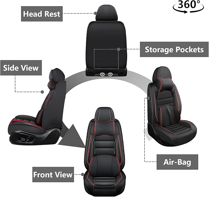 Car Seat Covers for GMC Sierra 1500/2500/3500 Denali SLT AT4 AT4X Base Seat Covers 2008-2025, Waterproof Premium Nappa Leather Seat Protectors(Luxury 2 Seats/Black&Red)