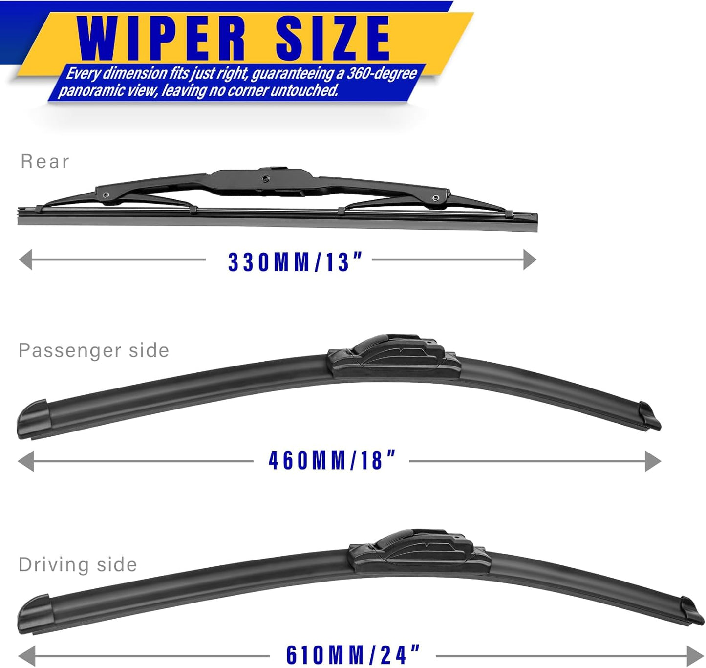 3 wipers Replacement for 2018-2020 2021 Chevy Equinox, Windshield Wiper Blades Original Equipment Replacement - 24"/18"/13" (Set of 3) U/J HOOK