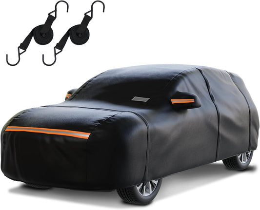 SUV Car Cover Waterproof All Weather for Automobiles，Outdoor Heavy Duty Full Exterior Covers with Zipper Door, Rain Sun Snow Dust UV Protection, Windproof Straps & Reflective Strips(Up to 201")