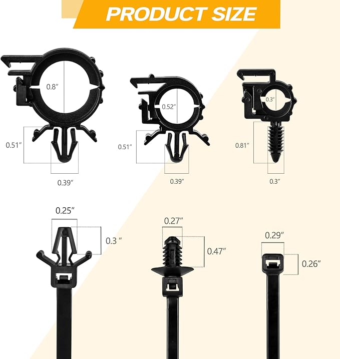 180pcs Nylon Universal Cable Tie Buckle, Push Mount Cable Zip Tie with Car Wire Loom Routing Clips, Universal Compatible with GM Ford Trucks Cars Sedan UTV Engine Bay Self Locking Straps