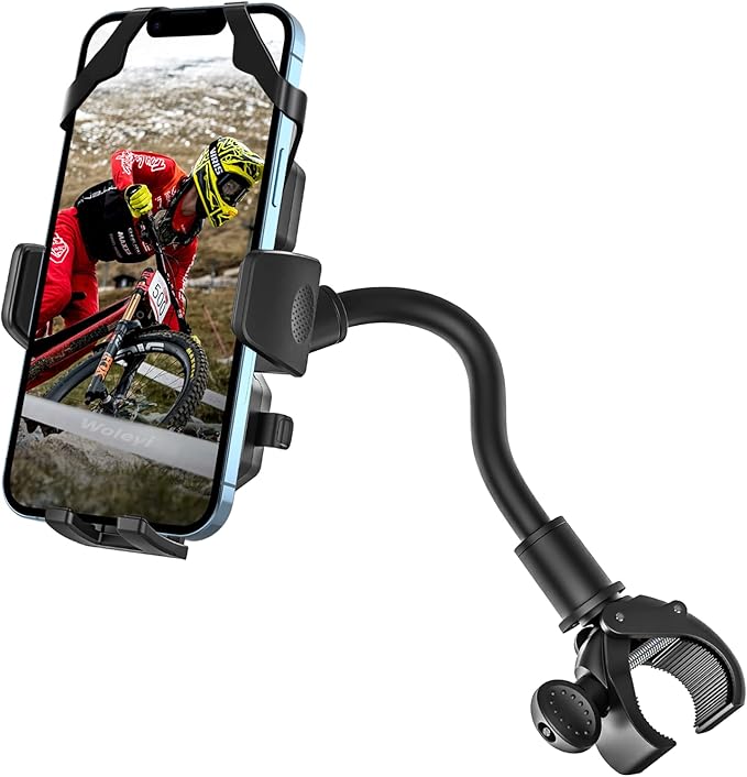 woleyi Gooseneck Bike Phone Holder, Motorcycle Phone Mount - Bicycle Handlebar Cell Phone Clip for Electric Scooter, Dirt Mountain Cycling for iPhone 17 Air Pro Max 16 15 14 13 12 11, All Smartphones