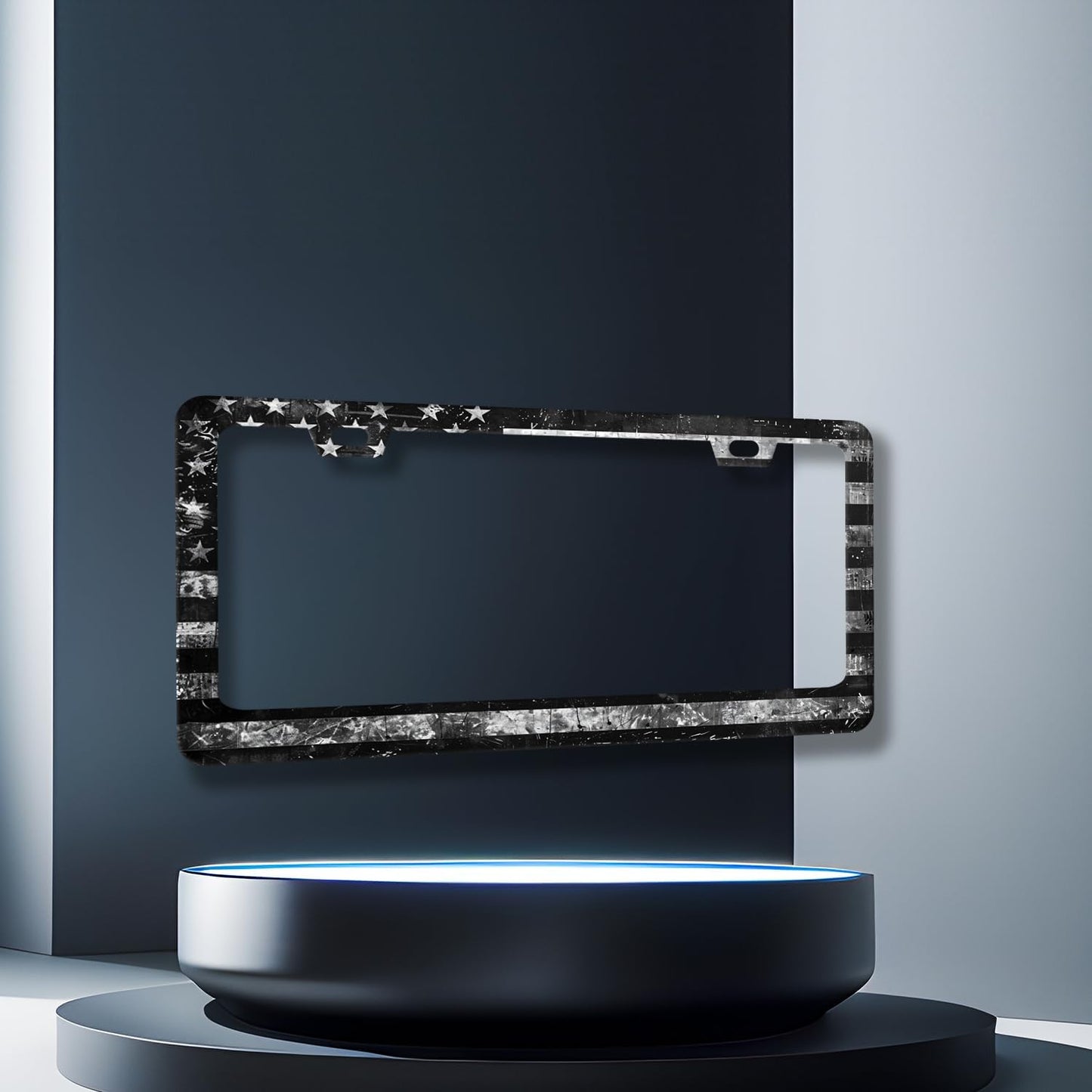 Vintage Black Grey American Flag License Plate Frame Patriotic License Plate Holder Stainless Steel Funny License Plate for USA Canada 6.3" X 12.3" with 2 Holes and Screws